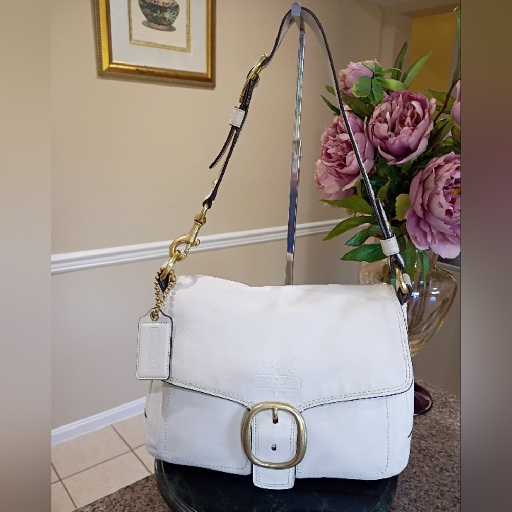 Coach vintage bleeker legacy tattersall flap shoulder bag with gold buckle - Picture 3 of 17